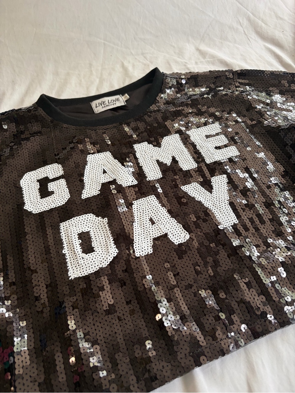 Live Love Gameday Black Sequin GAME DAY Cropped Top Size Small